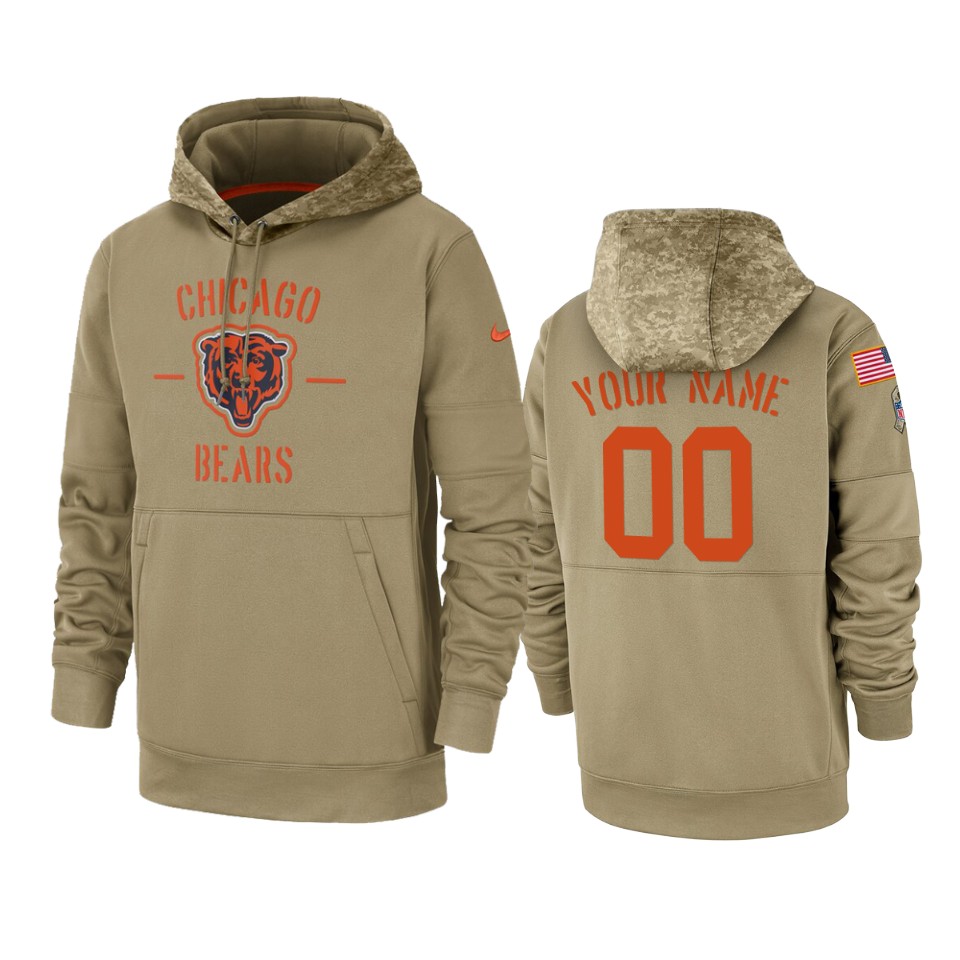 Men's Chicago Bears Customized Tan 2019 Salute To Service Sideline Therma Pullover Hoodie